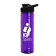 aerial view a black lid & transparent-violet bottle 24 oz slim fit halcyon water bottles with drink - thru lid, image 1 of 2