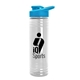 aerial view a cyan lid & clear bottle 24 oz slim fit halcyon water bottles with drink - thru lid, image 1 of 2