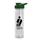aerial view a green lid & clear bottle 24 oz slim fit halcyon water bottles with drink - thru lid, image 1 of 2