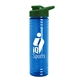 a green lid & transparent-blue bottle 24 oz slim fit halcyon water bottles with drink - thru lid