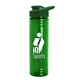 aerial view a green lid & transparent-green bottle 24 oz slim fit halcyon water bottles with drink - thru lid, image 1 of 2
