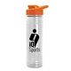aerial view a orange lid & clear bottle 24 oz slim fit halcyon water bottles with drink - thru lid, image 1 of 2