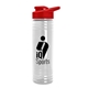 aerial view a red lid & clear bottle 24 oz slim fit halcyon water bottles with drink - thru lid, image 1 of 2
