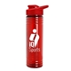 aerial view a red lid & transparent-red bottle 24 oz slim fit halcyon water bottles with drink - thru lid, image 1 of 2