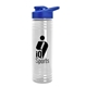 aerial view a royal-blue lid & clear bottle 24 oz slim fit halcyon water bottles with drink - thru lid, image 1 of 2