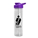 aerial view a violet lid & clear bottle 24 oz slim fit halcyon water bottles with drink - thru lid, image 1 of 2