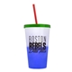 a frost-to-blue cup & translucent green lid & translucent red straw 22 oz cool color change sport sipper