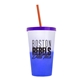 a frost-to-blue cup & translucent violet lid & translucent orange straw 22 oz cool color change sport sipper