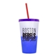 a frost-to-blue cup & translucent violet lid & translucent red straw 22 oz cool color change sport sipper