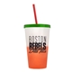 a frost-to-orange cup & translucent green lid & translucent red straw 22 oz cool color change sport sipper