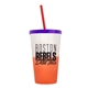 a frost-to-orange cup & translucent violet lid & translucent red straw 22 oz cool color change sport sipper