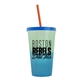a green-to-blue cup & translucent blue lid & translucent orange straw 22 oz cool color change sport sipper