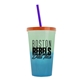 a green-to-blue cup & translucent orange lid & translucent-violet straw 22 oz cool color change sport sipper