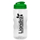 aerial view a translucent green lid & clear bottle mini mountain 22 oz tritan(tm) sports bottle with usa flip lid, image 1 of 2