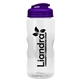 aerial view a translucent violet lid & clear bottle mini mountain 22 oz tritan(tm) sports bottle with usa flip lid, image 1 of 2