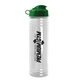 aerial view a green lid & clear bottle 24 oz slim fit water bottle with flip lid, image 1 of 2