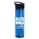 a black with blue flip tab lid & transparent blue bottle 24 oz slim fit water bottles with pop - up sip lid