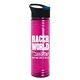 a black with blue flip tab lid & transparent fuchsia bottle 24 oz slim fit water bottles with pop - up sip lid