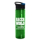 a black with blue flip tab lid & transparent green bottle 24 oz slim fit water bottles with pop - up sip lid