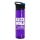 a black with blue flip tab lid & transparent violet bottle 24 oz slim fit water bottles with pop - up sip lid
