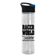 a black with blue flip tab lid & clear bottle 24 oz slim fit water bottles with pop - up sip lid