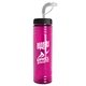 aerial view a black lid & transparent fuchsia bottle 24 oz slim fit water bottle with straw lid, image 1 of 2