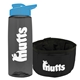 a transparent smoke bottle & cyan lid & black bowl the parched pup - 26 oz transparent tritan(tm) bottle folding dog bowl