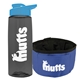 a transparent smoke bottle & cyan lid & blue bowl the parched pup - 26 oz transparent tritan(tm) bottle folding dog bowl