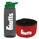 a transparent smoke bottle & green lid & red bowl the parched pup - 26 oz transparent tritan(tm) bottle folding dog bowl