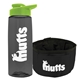 a transparent smoke bottle & lime green lid & black bowl the parched pup - 26 oz transparent tritan(tm) bottle folding dog bowl