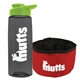 a transparent smoke bottle & lime green lid & red bowl the parched pup - 26 oz transparent tritan(tm) bottle folding dog bowl