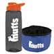 a transparent smoke bottle & orange lid & blue bowl the parched pup - 26 oz transparent tritan(tm) bottle folding dog bowl