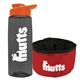 a transparent smoke bottle & orange lid & red bowl the parched pup - 26 oz transparent tritan(tm) bottle folding dog bowl