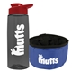 a transparent smoke bottle & red lid & blue bowl the parched pup - 26 oz transparent tritan(tm) bottle folding dog bowl