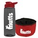 a transparent smoke bottle & red lid & red bowl the parched pup - 26 oz transparent tritan(tm) bottle folding dog bowl
