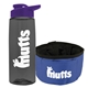 a transparent smoke bottle & violet lid & blue bowl the parched pup - 26 oz transparent tritan(tm) bottle folding dog bowl