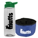 a clear bottle & green lid & blue bowl the parched pup - 26 oz transparent tritan(tm) bottle folding dog bowl