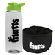 a clear bottle & lime green lid & black bowl the parched pup - 26 oz transparent tritan(tm) bottle folding dog bowl