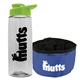 a clear bottle & lime green lid & blue bowl the parched pup - 26 oz transparent tritan(tm) bottle folding dog bowl