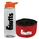 a clear bottle & orange lid & red bowl the parched pup - 26 oz transparent tritan(tm) bottle folding dog bowl