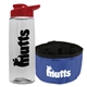a clear bottle & red lid & blue bowl the parched pup - 26 oz transparent tritan(tm) bottle folding dog bowl