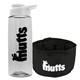 a clear bottle & white lid & black bowl the parched pup - 26 oz transparent tritan(tm) bottle folding dog bowl