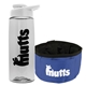 a clear bottle & white lid & blue bowl the parched pup - 26 oz transparent tritan(tm) bottle folding dog bowl