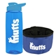 a transparent blue bottle & cyan lid & blue bowl the parched pup - 26 oz transparent tritan(tm) bottle folding dog bowl