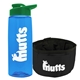 a transparent blue bottle & green lid & black bowl the parched pup - 26 oz transparent tritan(tm) bottle folding dog bowl