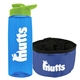 a transparent blue bottle & lime green lid & blue bowl the parched pup - 26 oz transparent tritan(tm) bottle folding dog bowl