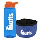 a transparent blue bottle & orange lid & blue bowl the parched pup - 26 oz transparent tritan(tm) bottle folding dog bowl