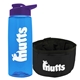 a transparent blue bottle & violet lid & black bowl the parched pup - 26 oz transparent tritan(tm) bottle folding dog bowl