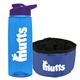 a transparent blue bottle & violet lid & blue bowl the parched pup - 26 oz transparent tritan(tm) bottle folding dog bowl