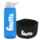 a transparent blue bottle & white lid & black bowl the parched pup - 26 oz transparent tritan(tm) bottle folding dog bowl